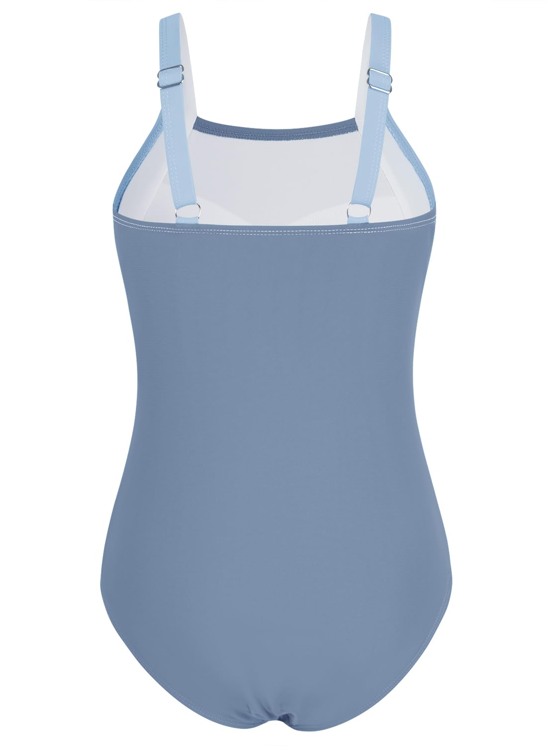 Belovance Girls Swimsuits One Piece Bathing Suit Solid Color Blocking Tween Swimming Suit Summer Modest Beach Swimwear Adjustable Straps Quick Dry Size 9 10 (10Y, Blue)