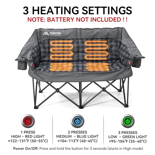 Huskfirm Heated Double Camping Chair with 3 Temperature Settings & USB Power
