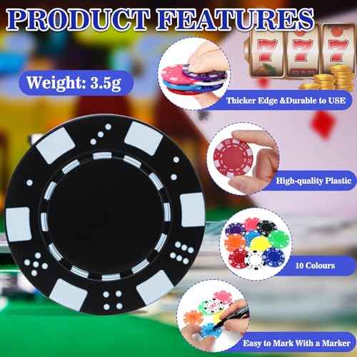 250 Pcs Plastic Poker Chips Set for Texas Hold'em & Casino Games - Durable & Colorful