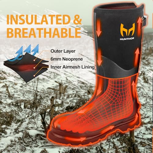 Hunthor Black Steel Toe Rubber Work Boots - Puncture-Proof Safety Shoes, Steel Shank, Size 7