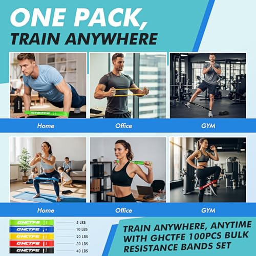 GHCTFE 100PCS Multicolor Resistance Bands Bulk Set for Group Fitness, Mini Loop Bands for Glutes & Legs
