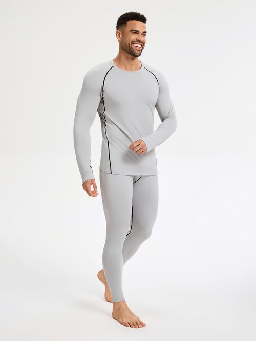 Celfaeree 2 Packs Compression Set Men Thermal Underwear for Men Long Johns for Mens Thermals Top and Bottom Set Black/Gray XL