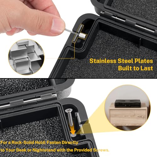 Black Mechanical Gun Safe with TSA Padlock for Handgun, Compact Nightstand & Travel Security