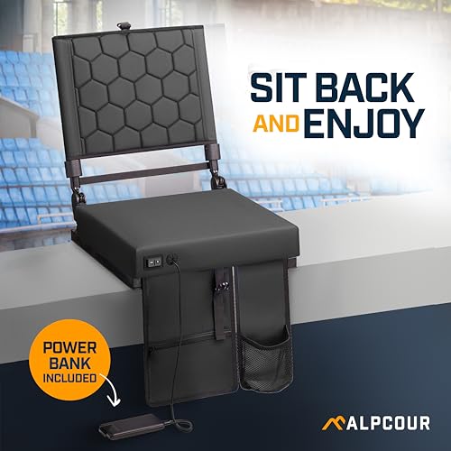 Alpcour 17-Inch Foldable Heated Stadium Seat with Recline, Pockets & Carry Handle