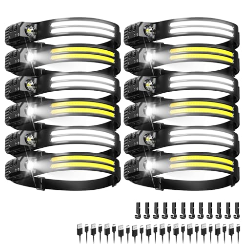 CCDobbs 12-Pack Rechargeable LED Headlamps with 230° Wide Beam & 6 Modes for Camping & Outdoor