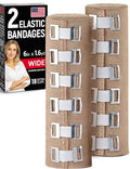 Premium Elastic Bandage Wrap 2 Pack - 6 Inch x 15 Feet, Wide + 18 Clips