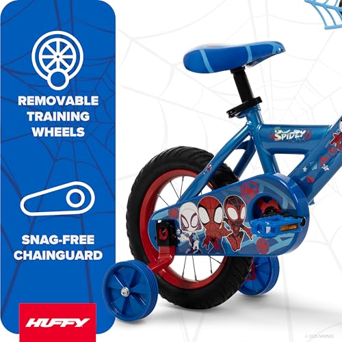 Kids Blue Spider-Man Bike 12 Inch with Training Wheels & Safety Features - Easy Assembly