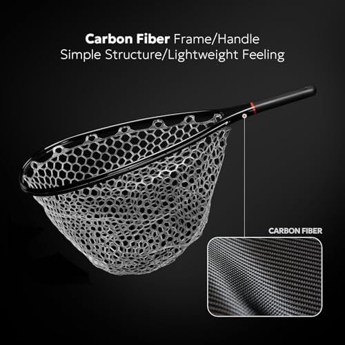 SF Carbon Fiber Fly Fishing Landing Net - Medium, Soft Rubber Mesh Catch & Release
