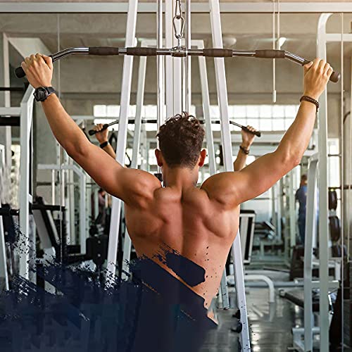 Heavy Duty Lat Pulldown Bar with Rubber Handgrips - 48 Inch Cable Attachment for Home Gym