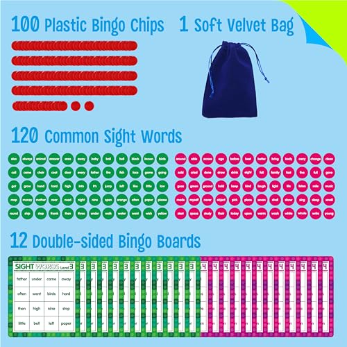 Sight Word Bingo Game Level 3-4 with 120 Words for Kids Learning to Read