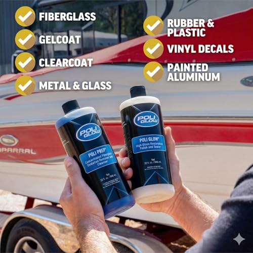 Poli Glow Boat & RV Fiberglass Restoration Kit 4-in-1 Gelcoat Repair & Shine