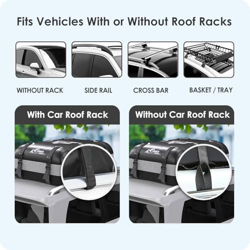 Gray 20Cu.Ft Car Rooftop Cargo Carrier Bag - Weatherproof SUV & Vehicle Storage