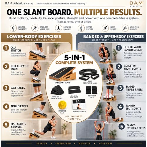 Therapyflex Pro 5-in-1 Adjustable Slant Board for Calf & Injury Rehab | BAM Athletica Karma