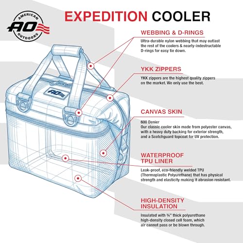 AO Coolers Expedition Canvas Soft-Sided Cooler Bag - Charcoal, 48-Can, Leak-Proof, Insulated, Lightweight
