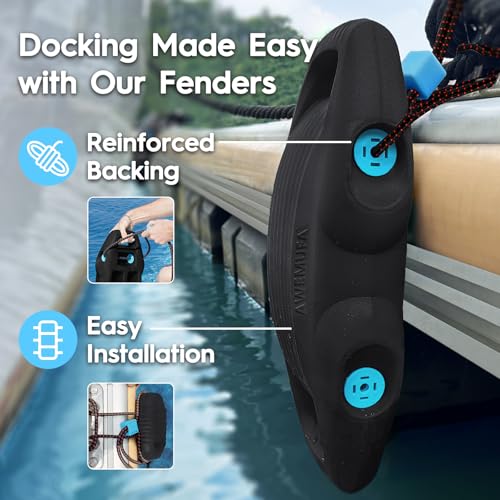 AWEMUFA Black 4-Piece Boat Fenders for Docking – Extra Large Impact Protection for Pontoon, Bass, Ski & Fishing Boats
