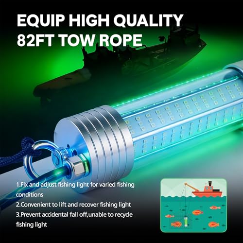 CexnVerny 150W 20000LM Underwater Green Fishing Light for Docks, Boats & Kayaks