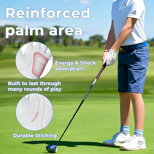 Kids Junior Golf Gloves Left Hand 2-Pack White M (5–7Y) - Children's Premium Youth Golf Gloves for Boys & Girls