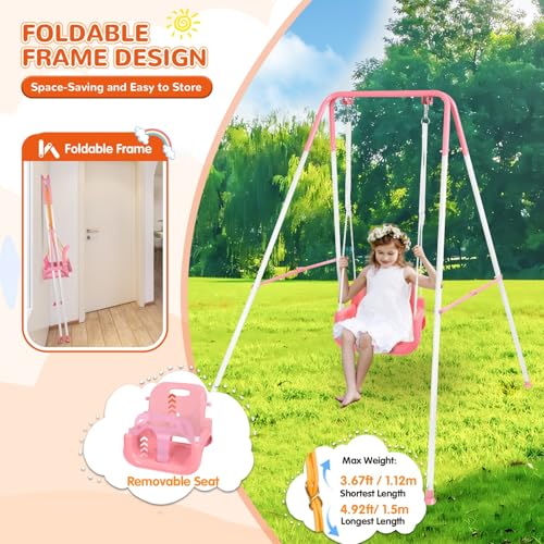 Pink 3-in-1 Toddler Swing Set for Indoor & Outdoor Use, Heavy Duty Baby Swing