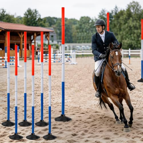 6FT Horse Training Poles Set with Rubber Bases - White-Blue-Orange 6 Pack