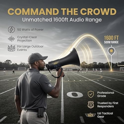Uzi Square Bluetooth Megaphone 50W Loud Power Horn for Outdoor & Emergency Use