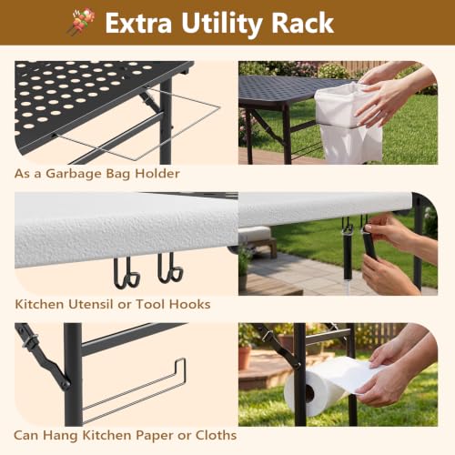 White & Black 5FT Folding Camping BBQ Table with Dual Surfaces & Carry Handle