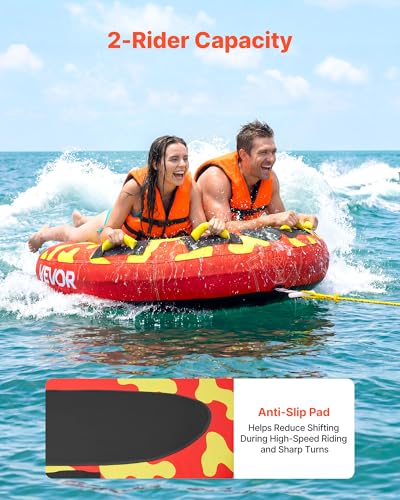 VEVOR 1-2 Riders Inflatable Towable Tube for Boating - Round Red, 340 lbs Capacity