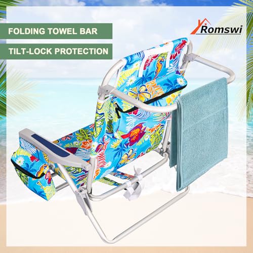 Romswi Tropical Print 2-Pack Aluminum Folding Beach Chairs with Cooler & Cup Holder