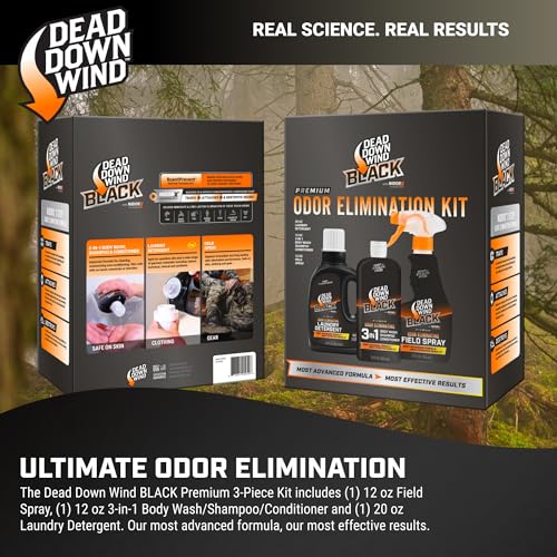 Dead Down Wind 3-Piece Hunting Scent Eliminator Kit - Field Spray, Body Wash & Laundry Detergent