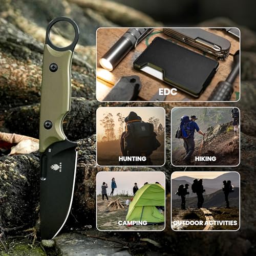 Fixed Blade Hunting Knife with G10 Handle - Green, 3.36" D2 Steel