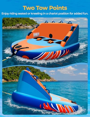 Inflatable Towable Tube for Boating 1-3 Persons - Upgrade Orange Blue