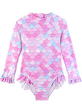Pink Mermaid Baby Girl Ruffle Swimsuit One Piece with UPF 50+ Sun Protection - 4-5T