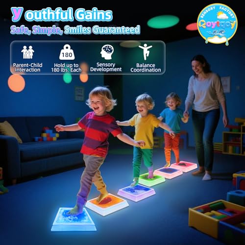 Kids Glow-In-The-Dark Sensory Stepping Stones Set - Non-Slip Indoor & Outdoor Balance Toys for Toddler Development