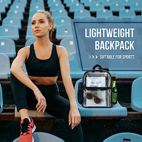 Clear Stadium Backpack Bulk Set - 12 Pack, Black, Compact & Weather-Resistant