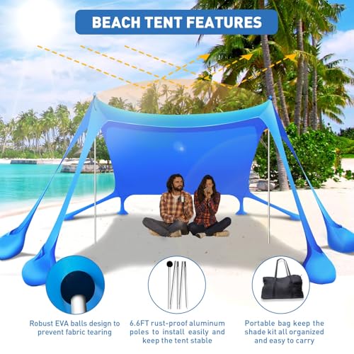 Portable 10x10ft Beach Tent Sun Shelter with Sandbags & Poles - Royal Blue