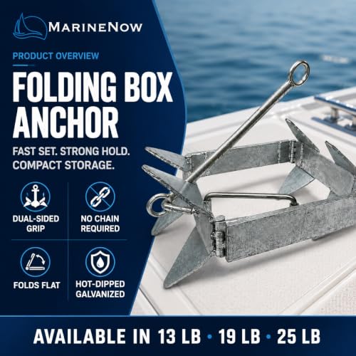 MarineNow 25 lb Folding Box Anchor for Boats Up to 40 ft - Galvanized, Compact & Rust-Resistant