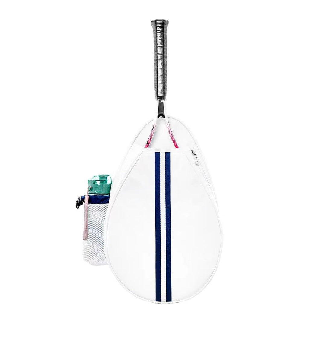 Uriyesobida White PU One Shoulder Crossbody Tennis Backpack Tennis Racket Sling Bag for Women, with Water Bottle Holder