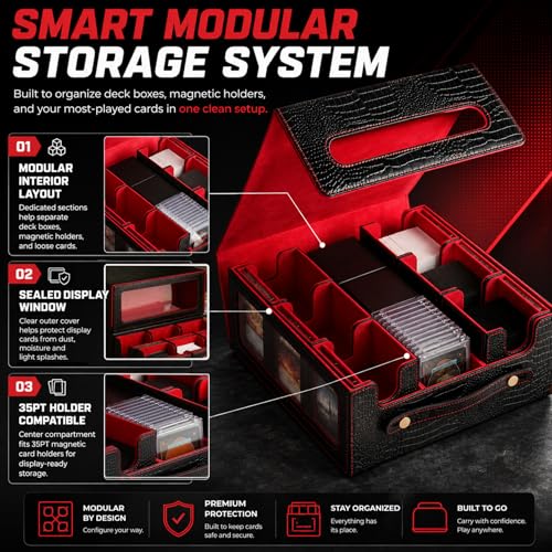 9-in-1 MTG Deck Box with 8 Removable Commander Deck Cases - Black Red