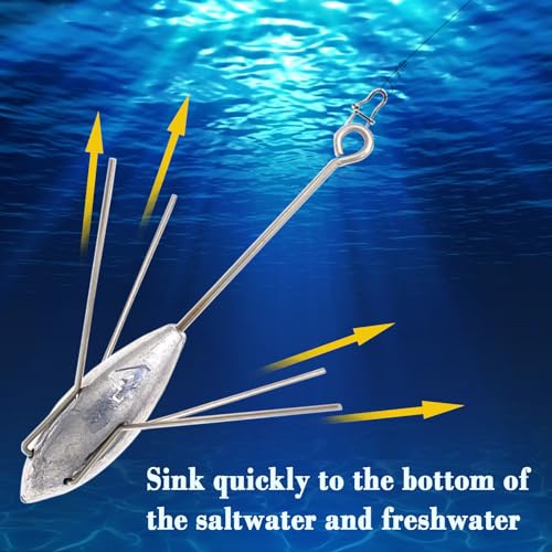Silver 4oz 3-Piece Sputnik Sinker Long Tail Fishing Weights - Saltwater Surf Casting