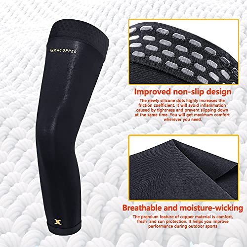 Large Copper Infused Full Leg Compression Sleeves for Support and Pain Relief