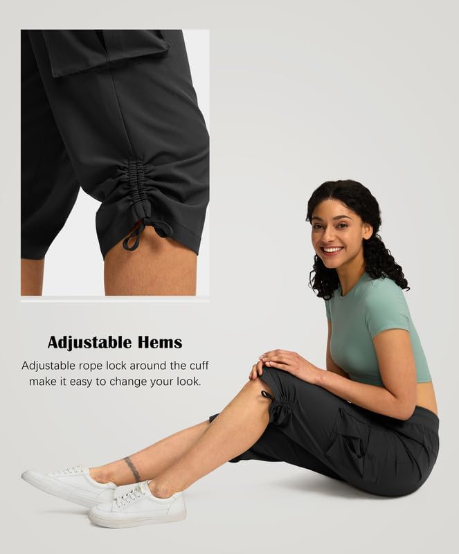 Pudolla Women's Cargo Capri Pants - Lightweight Quick-Dry Hiking Capris with 5 Pockets for Summer Travel