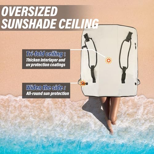 MKSY White Beach Chair with Canopy Shade, Folding Camping Support 330LBS