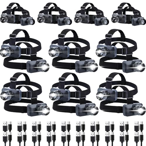 KunHe 20-Pack Rechargeable LED Headlamps 333 Lumens, Waterproof, 150M Beam, 3 Modes
