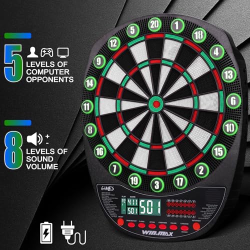 WIN.MAX Green Electronic Dart Board with Automatic Scoring & 12 Soft Tip Darts
