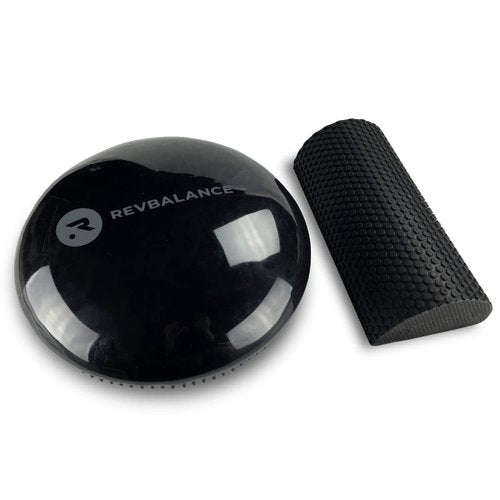 Revbalance Adjustable Wobble Cushion and High Density Rocker Combo for Balance Training, Recovery, and Physical Therapy (Black)