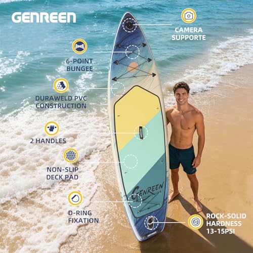 GENREEN 10'6" Inflatable Stand Up Paddle Board - Dark Blue, Stable & Beginner-Friendly