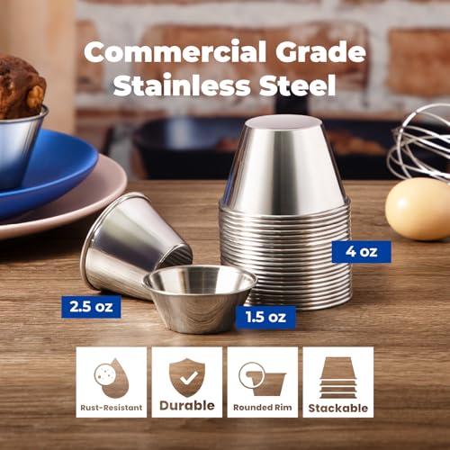 120 Stainless Steel Dipping Sauce Cups - Reusable Condiment Ramekins for Home & Restaurant