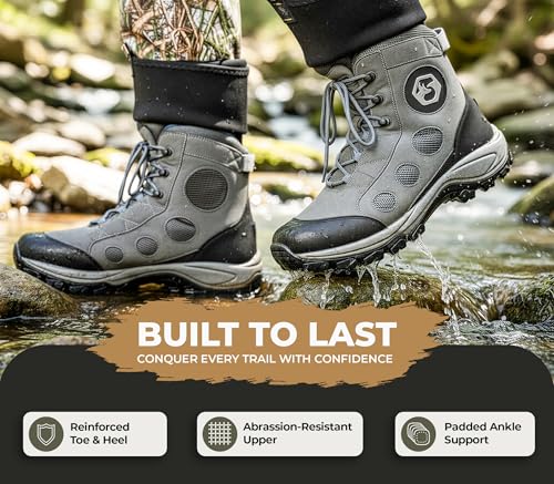 Foxelli Lightweight Wading Boots for Men - Grey, Rubber Sole Fly Fishing Shoes - Variation 11