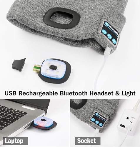 Bluetooth Beanie with Light - Wireless Headphones for Men, Teens, Outdoor Activities - Black