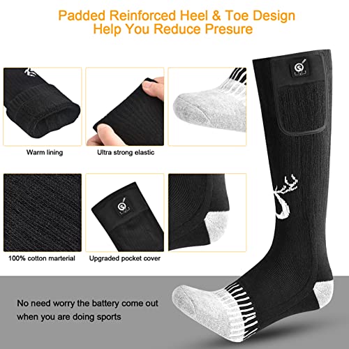 Rechargeable Heated Socks for Cold Weather Outdoor Activities - Black & Gray, Large