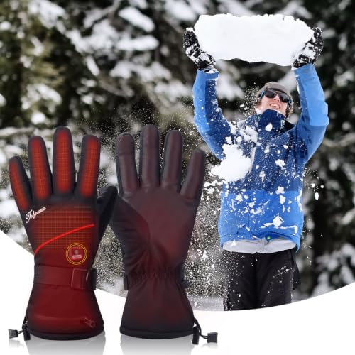 Heated Gloves for Women Men Black Large Rechargeable Waterproof Touchscreen Ski Gloves